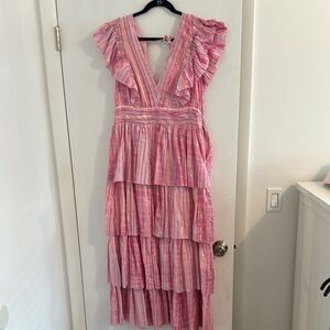 SAYLOR Pink Ruffled Tiered Maxi Dress for Wedding Guest